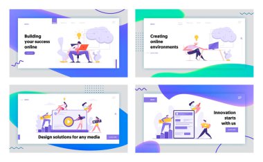 Web Geliştirme Programlama ve Kodlama Kavramı Banner. Geliştiriciler Karakter Yazılım Açılış Sayfası Web Sitesi Arayüzü Üzerinde Çalışma. Vektör düz karikatür illüstrasyon