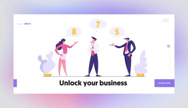 İşadamı Karakter Şüphe Açılış Sayfası Şablonu. Düşünceli Adam Finansal Yatırım Hakkında Karar Verme. İş Fırsat Kavramı Banner Web Sitesi. Vektör düz karikatür illüstrasyon