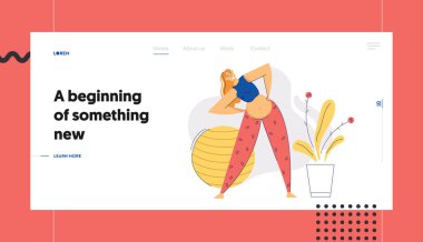 Yoga Pozisyon Banner Hamile Kadın. Genç Gebelik Anne Egzersizleri Aerobik. Spor Sağlıklı Yaşam Tarzı Annelik Kavramı. Göbek Eğitimi Açılış Sayfası, Web Sitesi ile Hamile Kız. Vektör düz karikatür illüstrasyon