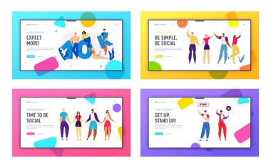 Mutlu Gençler Açılış Sayfası ile Online Sosyal Medya Ağı Kavramı. Aboneler Grubu ile 10k Takipçileri. Dostluk Çok Kültürlü Grup Web Banner. Grev'de Protesto Eden Kalabalık. Vektör düz illüstrasyon