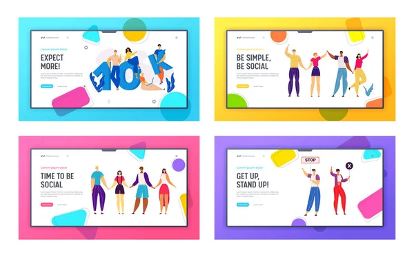 Online Social Media Network Concept with Happy Young People Landing Page. 10K Followers with Group of Subscribers. Friendship Multicultural Group Web Banner. Crowd Protesting on Strike. Vector flat illustration — Stock Vector