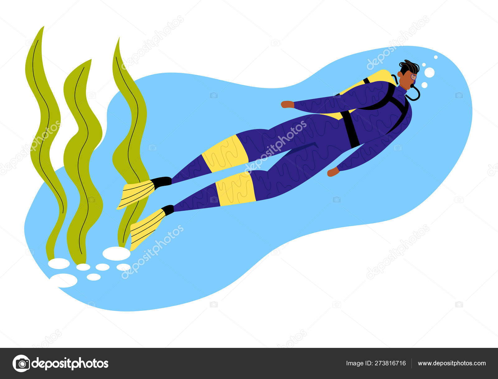 Hombre buceo en traje de baño, aletas y máscara en el fondo - Main Image