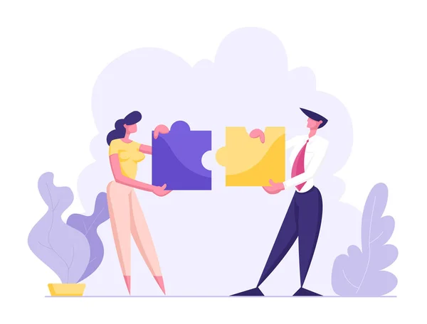 Ofis Insanlar birlikte çalışma renkli ayrılmış puzzle Pieces ayarlama. İşbirliği, Iş Birliği, ortak çalışma, ortaklık konsepti, karikatür düz vektör Illustration içinde işadamları
