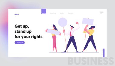 Gösteri, Tatil, Kutlama, Şenlik Boş Oy İşaretleri Tutan Pankartlar ile İnsanlar. Oylama, Protesto Vatandaş Web Sitesi Açılış Sayfası, Web Sayfası. Karikatür Düz Vektör İllüstrasyon, Afiş