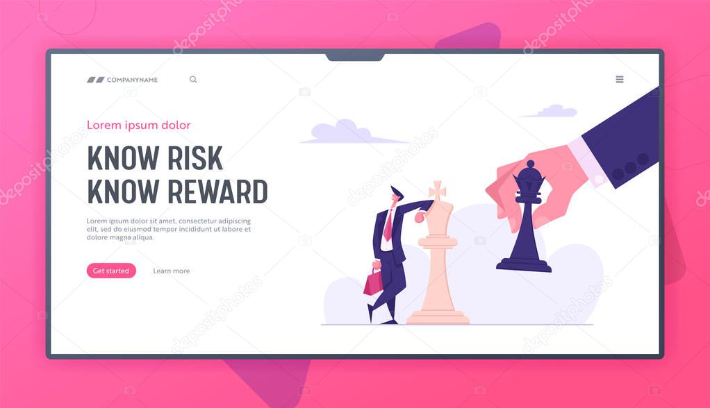 Business Strategy. Strategist Hold Chess Figure Black King Tilting White King Piece. Victory Checkmate or Loss in Business Website Landing Page, Web Page. Cartoon Flat Vector Illustration, Banner