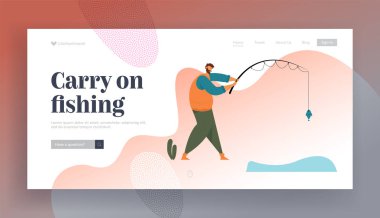 Sahilde Rod ile Balıkçı Standı İyi Catch having. Adam Balıkçılık . Rahatlatıcı Yaz Hobi, Tatil Harcama Zaman, Eğlence, Web Sitesi Açılış Sayfası, Web Sayfası. Karikatür Düz Vektör İllüstrasyon, Afiş