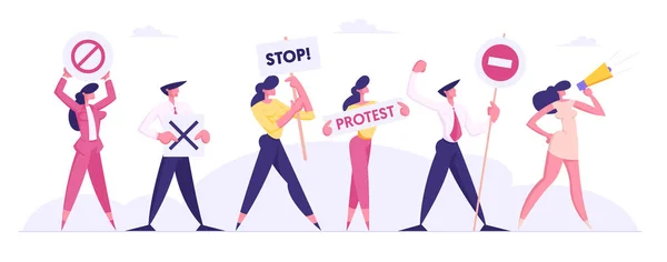 Protesting People Against Presidential Election or Candidate Voting Holding Placards on Strike or Demonstration, Male, Female Characters with Protest Banners and Signs Cartoon Flat Vector Illustration — Stock Vector