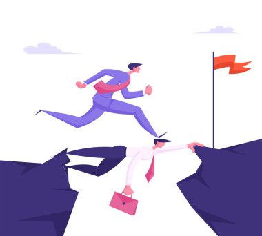 İş Adamı Resmi Takım Elbise İş arkadaşı, Kariyerci İşadamı Hedef Başarı, Fırsat, Başarı, Kariyer Büyüme, Güçlü Konsept Karikatür Düz Vektör İllüstrasyon Survive will Over Running