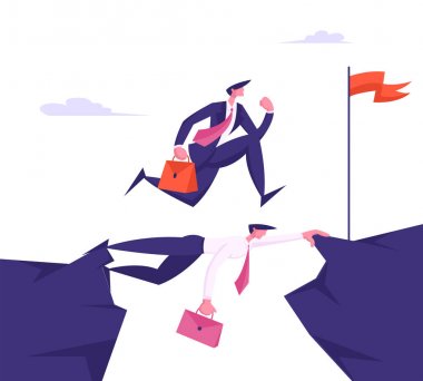 İş Adamı Forgarda İş Arkadaşı, İşAdamı Yeni Fırsat, Yol, Başarı ve Kariyer Gelişimi, En Güçlü Konsept'i Atlatacak. Karikatür Düz Vektör İllüstrasyon