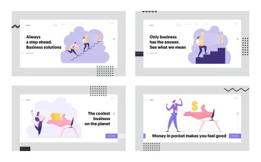 İş görev çözüm, Insanlar kazanç Online Web sitesi açılış sayfası set, Iş erkekler Carry büyük anahtar yukarı kilidini anahtar deliği, el Give para, Web sayfası. Karikatür düz vektör Illustration, banner