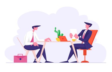 Seçim Komitesi Yöneticisi ile İş Görüşmesi İş Geçmişi Beceri Uzmanlığı Deneyimi Hakkında Başvuru Sahibine Sorular Soran. İşadamı Aday Cevapları dinle. Karikatür Düz Vektör İllüstrasyon