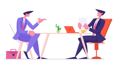 İk Departmanı Çalışan Okuma Adayı Mülakat ve İş İstihdamı Için Özgeçmiş. Gelecek İşçi ile Müzakere, Boss Concept Karikatür Düz Vektör İllüstrasyon ile İyi İlk İzlenim Giriş