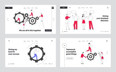 Zaman ve İnsan İletişimi Kavramı Web Sitesi Açılış Sayfası. Küçük Karakterler Sabitleme Büyük Mekanizma Dişliler ve Cogwheels yapılmış, İnsanlar Web Sayfası Banner Sohbet Talking. Karikatür Düz Vektör İllüstrasyon