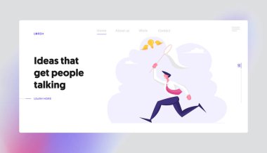 İş Adamı Arama İlham Yaratıcı Fikir Web Sitesi Açılış Sayfası. Butterfly Net Web Page Banner ile yakalamaya çalışan Uçan Ampul Kovalayan İşadamı. Karikatür Düz Vektör İllüstrasyon