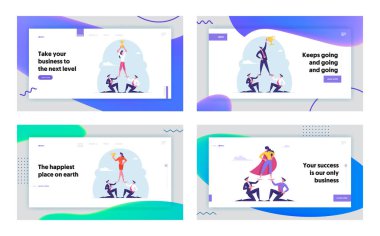 İşadamları Altın Kupa Kadehi Web Sitesi Açılış Sayfa Seti ulaşmak için Piramit olun. Web Sayfası Banner için Kurumsal Liderlik, İş Mücadelesi ve Takım Çalışması Konsepti. Karikatür Düz Vektör İllüstrasyon