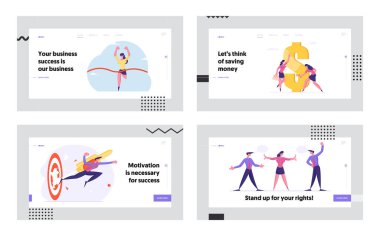 İş Başarı Hedefi Başarı ve Yüzleşme Web Sitesi İniş Sayfası Ayarları. Ofis çalışanları Dövüşüyor, Yarış Yarışması, Jetpack web sayfası afişi ile hedefi yumrukluyor. Çizgi film Düz Vektör İllüstrasyonu