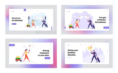 İş adamları Mobil Uygulama Web Sitesi İniş Sayfası Ayarlı Navigasyon Kullanıyor. Web Sayfası Afişi. Gezginler, Telefon Uygulamasında Sokak Çizgi Filmi Düz Vektör İllüstrasyonunda Yol Bulma Haritası Kullanıyor