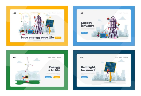 Desenvolvimento Sustentável de Energia Verde, Proteção Ambiental Landing Page Template Set —  Vetores de Stock