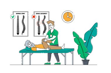 Huzurevinde fizik tedavi hizmeti. Koltukta yatan yaşlı adam ve genç hemşire ya da dizlerini kontrol eden doktor. Kıdemli Karakter SağIık Uygulamasını Pasifleştir. Doğrusal İnsanlar Vektör İllüstrasyonu