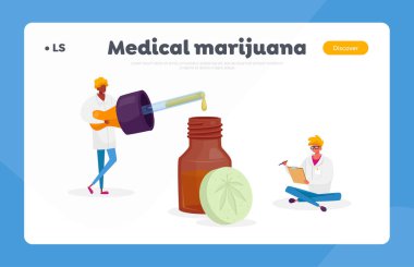 Kişisel Kullanım İniş Şablonu İçin Hafif Uyuşturucular. Bilim adamı veya Eczacı Karakterleri Yağ ve Esrar Hapları Üretiyor