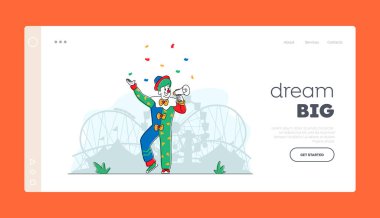 Büyük Çadır Sanatçısı Palyaço Bağırması 'ndan Megafon İniş Sayfası Şablonu' na. Komik Palyaço Takımlı Animatör Karakteri