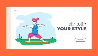 Kilolu Kadın Karakteri Sağlıklı Spor Hayatı İniş Sayfası Şablonu. Spordaki Şişman Kız Spor Etkinliğini Giyin