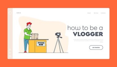 Çevrimiçi Paket Açılıyor Vlog İniş Sayfa Şablonu. Nüfuz Edici Karakteri İnternet için Satın Alma Kaydı Videosu
