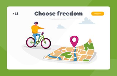 GPS İniş Şablonu. Kadın Karakter Bisiklet Sürme Haritası ya da Akıllı Telefon Uygulaması Büyük Şehir 'de Doğru Yolu Bulmak İçin