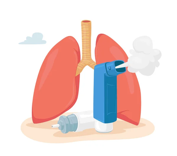 Asthma-Krankheitskonzept. Menschliche Lungen und Inhalator zum Atmen. Chronische Krankheit, Atemwegserkrankungen, Heilmittel — Stockvektor