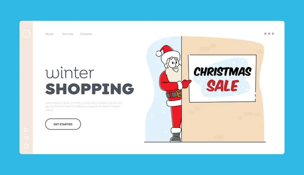 Santa Claus Point Christmas Sale Banner Hanging Wall Landing Page — 스톡 벡터