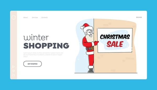 Santa Claus Point Kerstverkoop Banner Opknoping Wall Landing Page Template — Stockvector