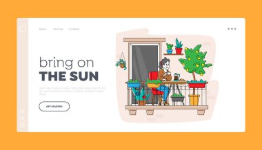 Ev Bahçesi İniş Sayfası Şablonu 'nda Kadın Rahatlıyor. Kol Sandalyesinde oturan Kadın Karakter Kahve içiyor