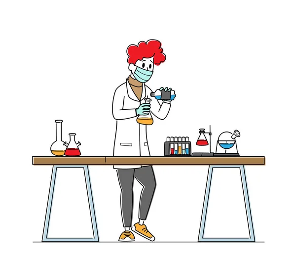 Naukowiec w Lab Coat Conduct Experiment, Badania naukowe w laboratorium. Pracownicy chemii w pracy, Laboratorium Techniczne — Wektor stockowy