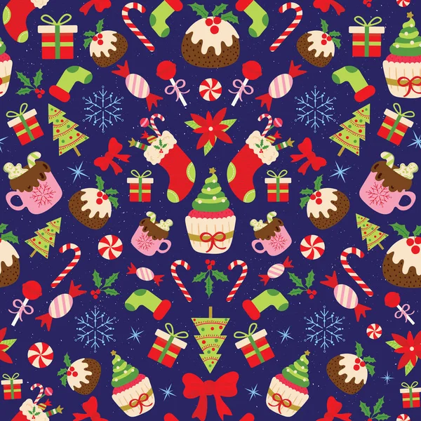Χριστούγεννα απρόσκοπτη μοτίβο με γλυκό επιδόρπιο — Διανυσματικό Αρχείο