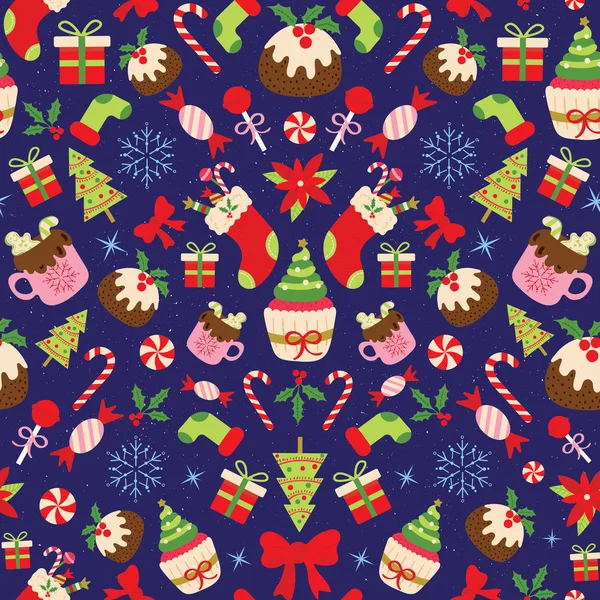 Christmas seamless pattern with sweet dessert — Stock Vector