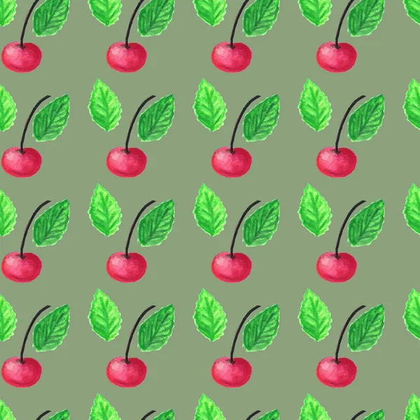 fruit pattern of watercolor with cherry paint