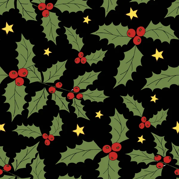Vintage seamless pattern with holly pattern for paper design. Happy new year decoration. graphic. festive illustration. Holly berry christmas icon. Season greeting.