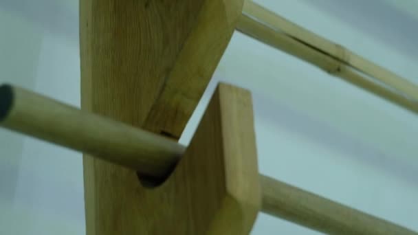 Wooden swords for aikido on the stand — Stock Video