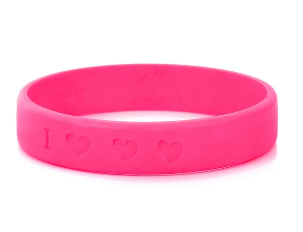 Lege rubber plastic stretch roze armband geïsoleerd op witte achtergrond. — Stockfoto