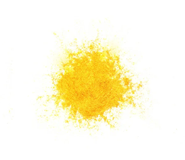 Zerdeçal (Curcuma) toz kazık beyaz arka plan üzerinde izole, üst