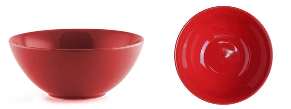 Beyaz arkaplanda kırmızı boş kase izole; tepeden aşağı.