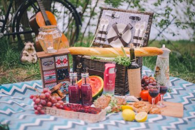 Doğada yakın tasarım yaz piknik. Ekose üzerinde bir baske olduğunu