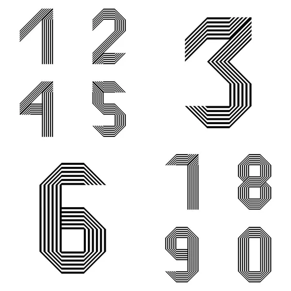 Conjunto Números Diseño Líneas Rayadas Texturizadas Fuente Ilustración Arte Vectorial — Vector de stock