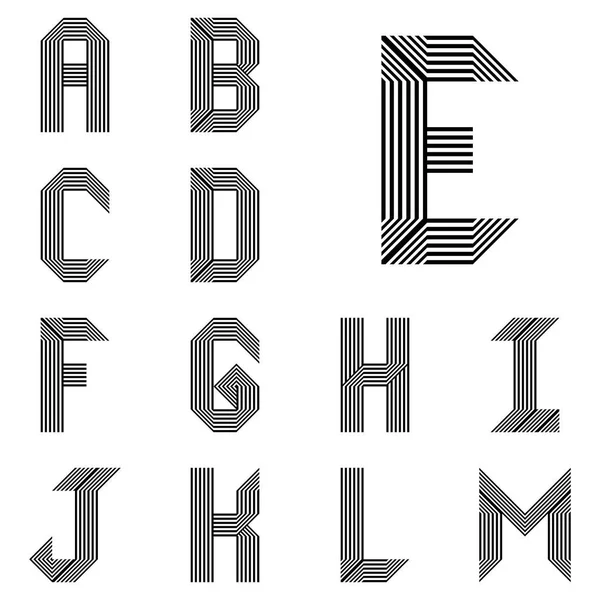 Design Abc Letters Monochrome Stripy Font Vector Art Illustration Gradient — Stock Vector