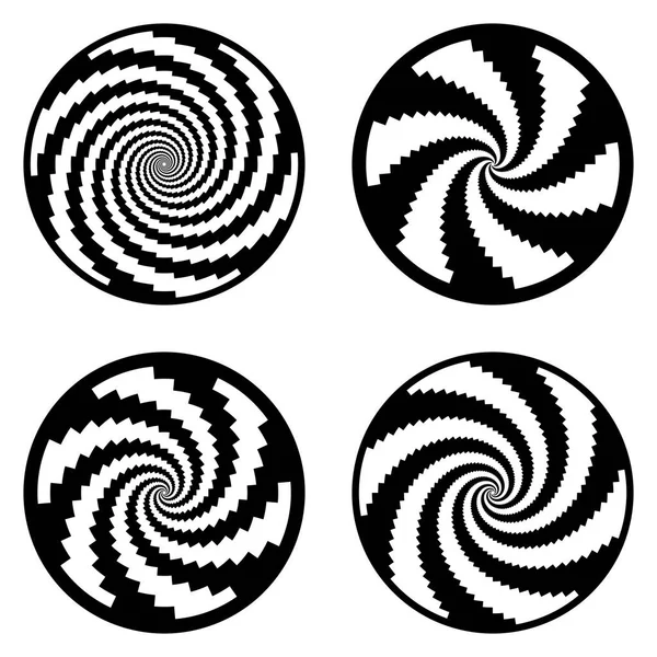 Set Design Monochrome Spiral Movement Illusion Backgrounds Abstract Design Elements — Stock Vector