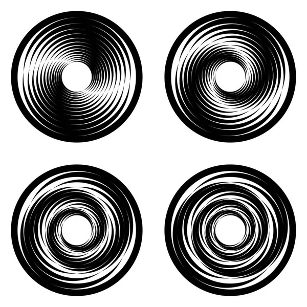 デザイン白黒スパイラル運動錯覚アイコンのセットです 抽象的なデザイン要素です ベクトル アート イラスト — ストックベクタ