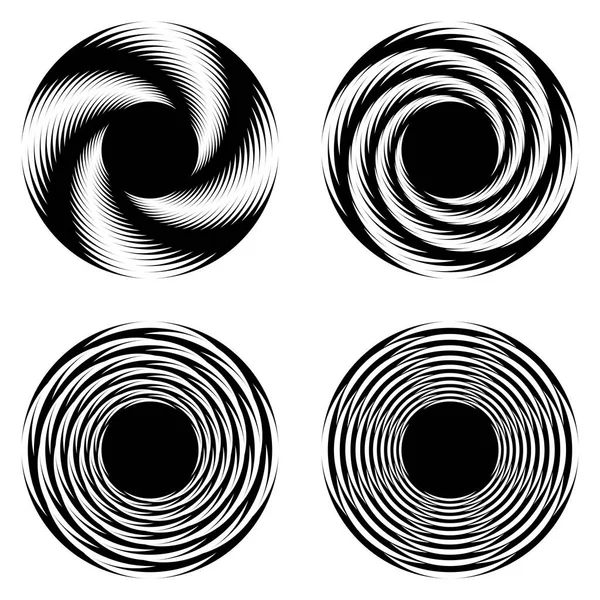 Ensemble de design monochrome spirale mouvement illusion icônes — Image vectorielle