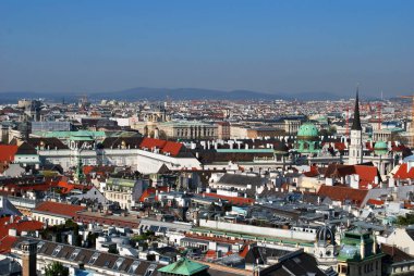 Viyana, Avusturya - 16 Nisan 2019: The aerial panorama view of th