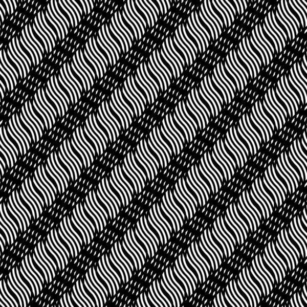 Diseño inconsútil patrón ondulado monocromo — Vector de stock