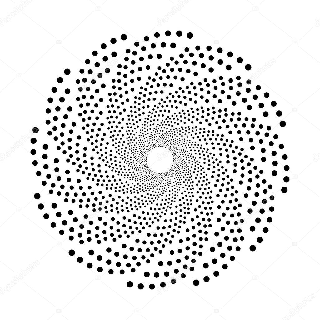 Design spiral dots backdrop. Abstract monochrome background. Vector-art illustration. No gradient